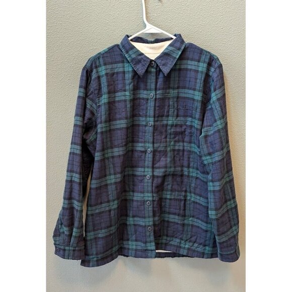L.L. Bean Flannel Shacket Men's Large Plaid Black Watch Button Sweater - Picture 1 of 8